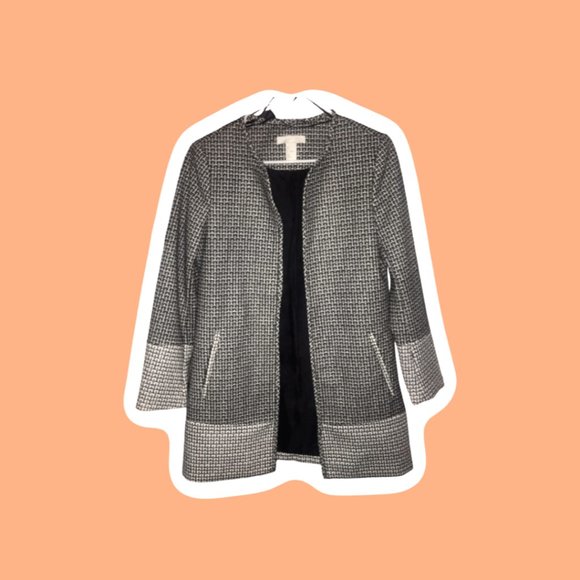 H&M LONG OPEN FRONT TWEED CLASSIC COAT SPRING JACKET - M WOMENS - Picture 1 of 1